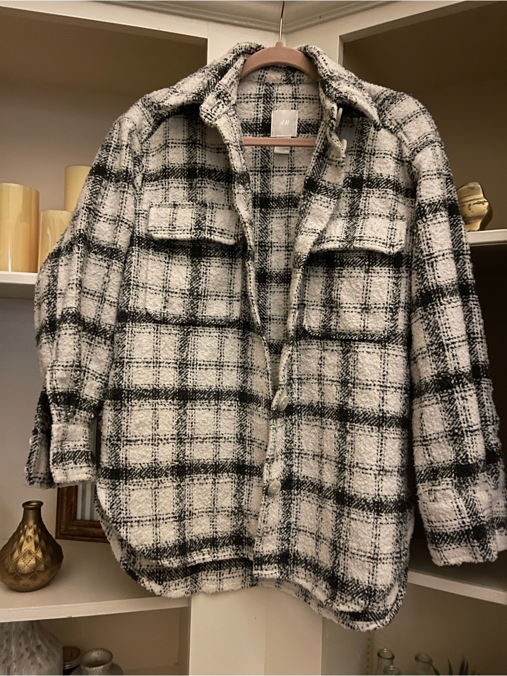 H&M Black and White Plaid Oversized Shacket